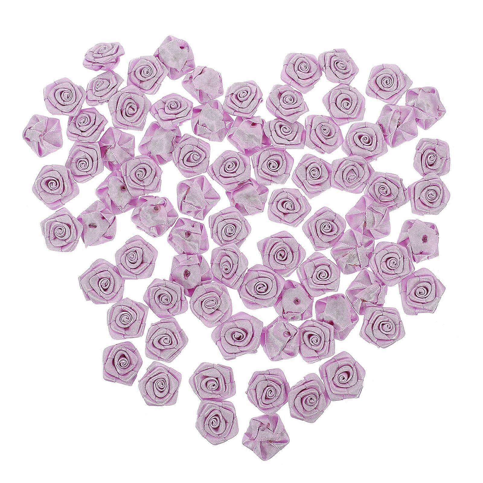 Ribbon Flowers Crafts Rose Decorative For Clothes Lavender 0.8X2X2.1CM Polyester Decoration 100Pcs