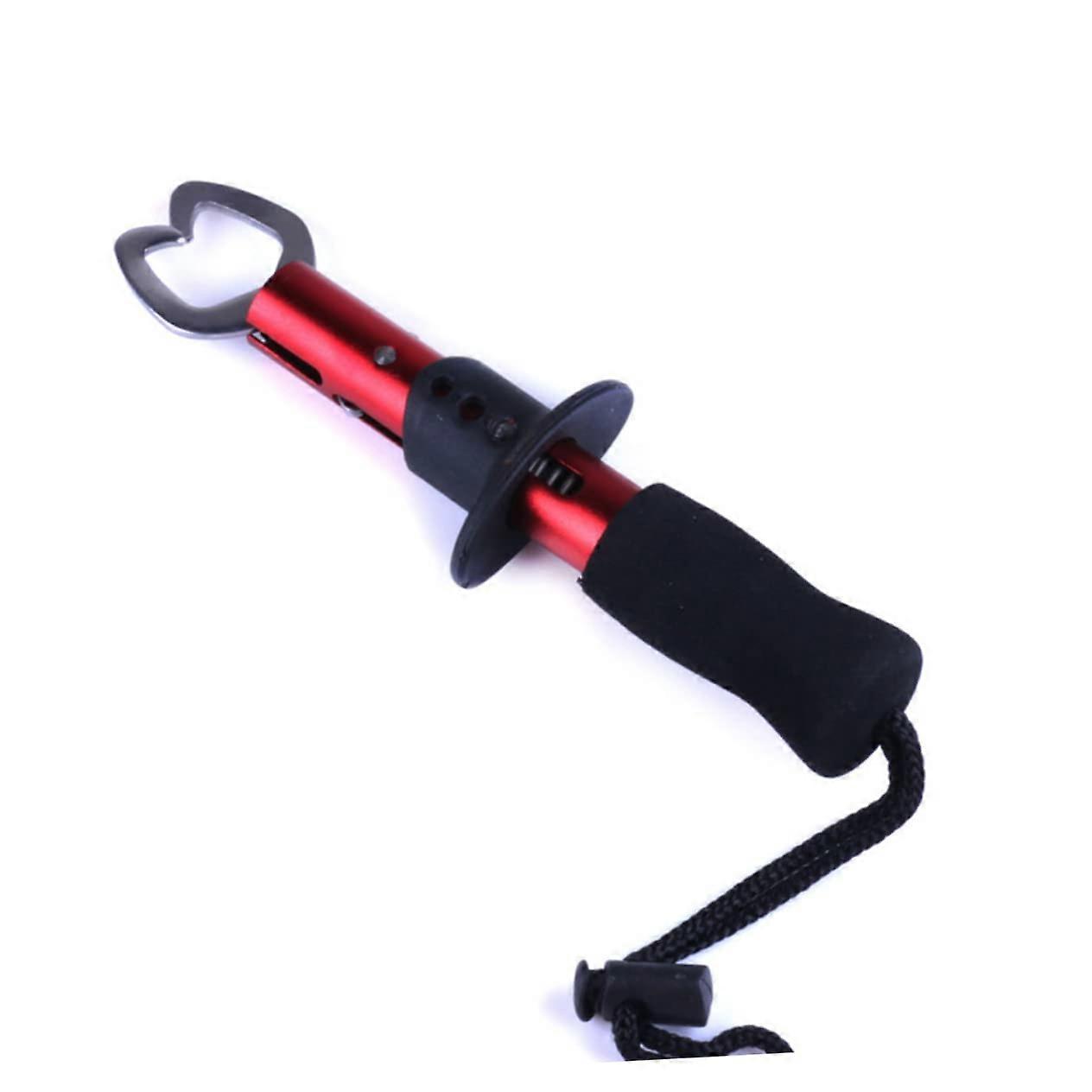 Robust metal fish gripper with ergonomic handle for outdoor fishing and water sports, red