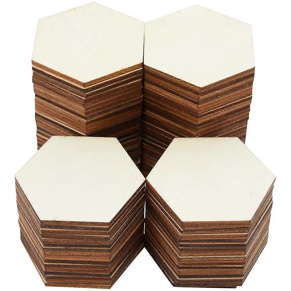 Wooden Hexagon Shaped Slices for DIY Decor Projects 100pcs Unfinished Blank Wood Pieces Smooth Edges