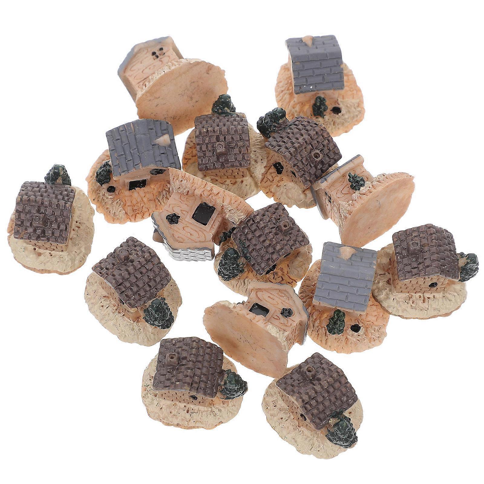 15 Pcs Mini House Shaped Resin Models for Micro Landscaping Decor