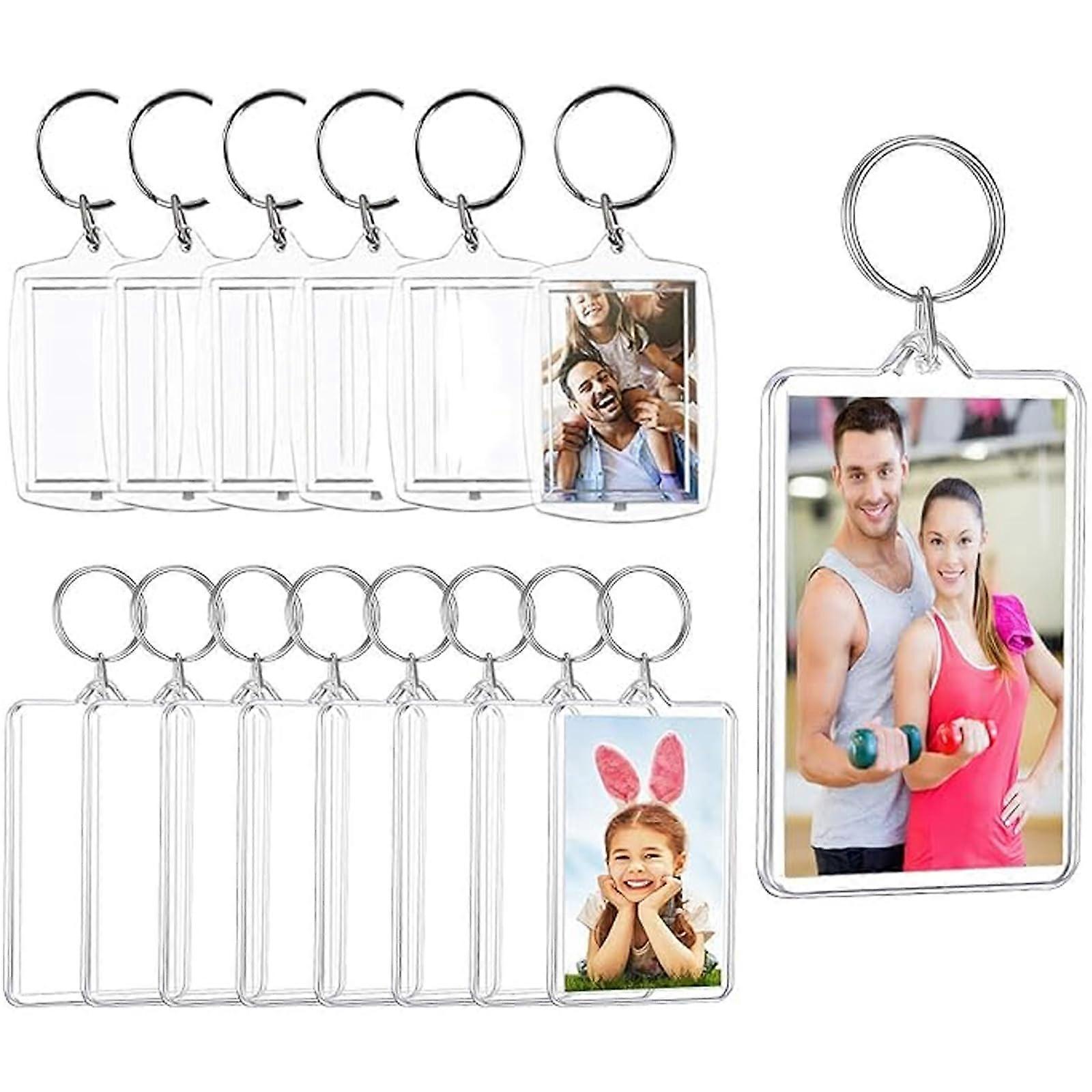 Acrylic Photo Keyrings Pack of 20, 5.5 x 4 cm and 5 x 3 cm Customizable Picture Frame Keychains, Ideal Gift for Family and Couples