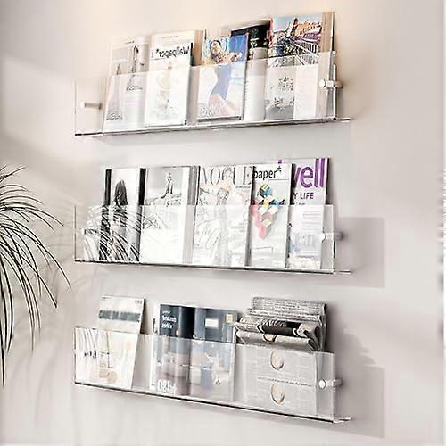 Acrylic Magazine Holder Wall Mount, Set of 3, Clear Brochure Rack, 39.3in Literature Storage Shelf for Office and Home