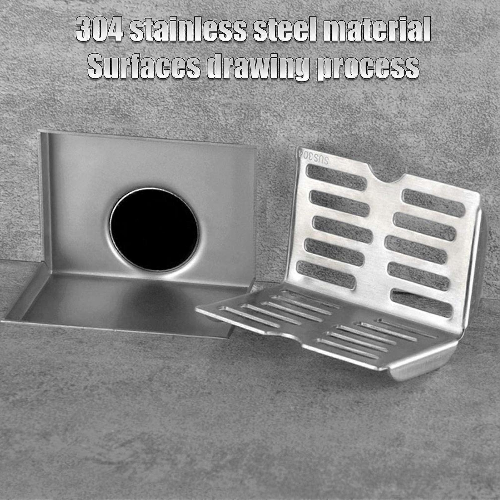 Corner Floor Drain L Shaped Sqaure Grate Surfaces Drawing Process Corrosion Resistant Anti Rust Side Floor Drain Fits 2.3 in Drain Pipes Fittings