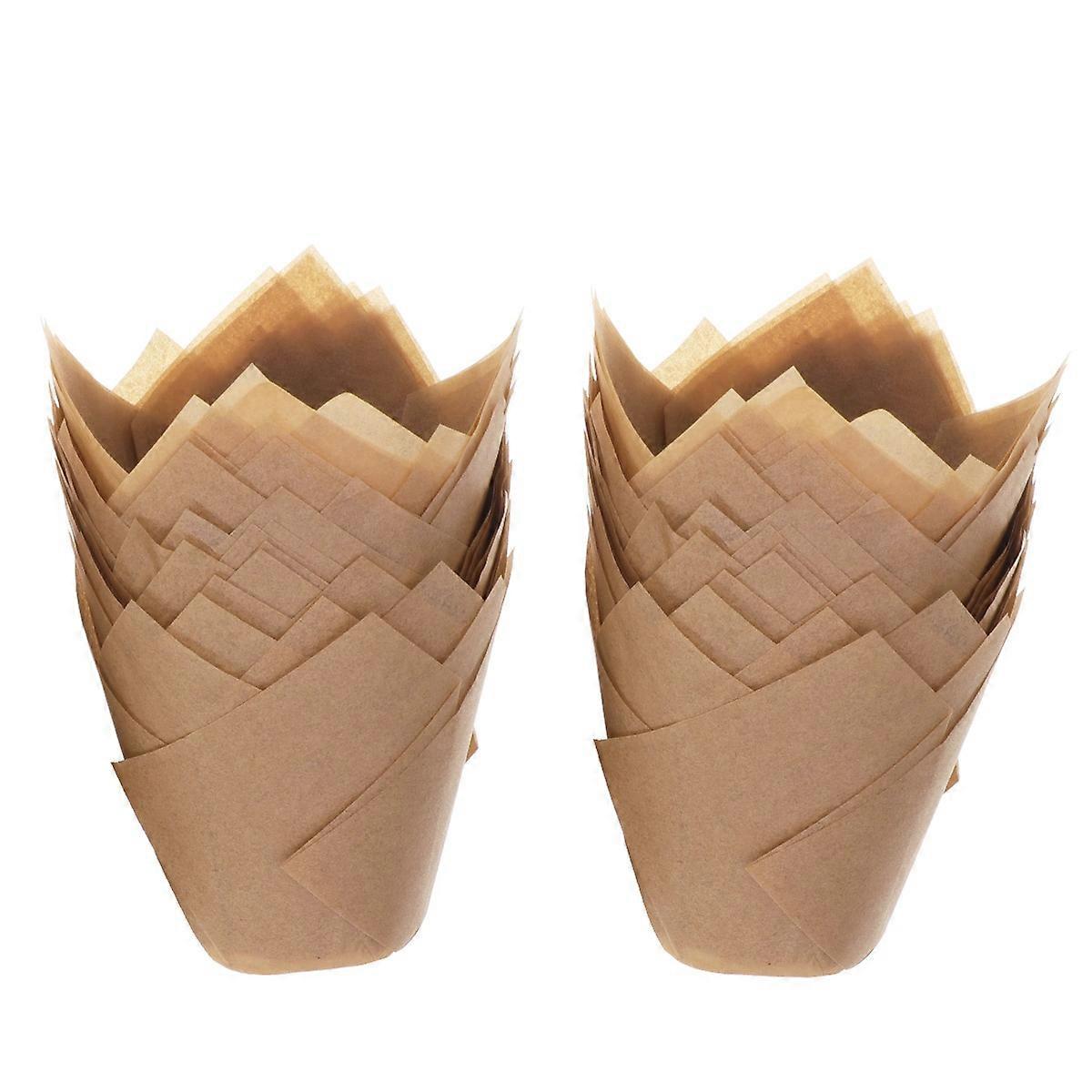 Natural Color Muffin Liners Tulip Shape Cake Cup Food Presentation Baking Liner 100Pcs