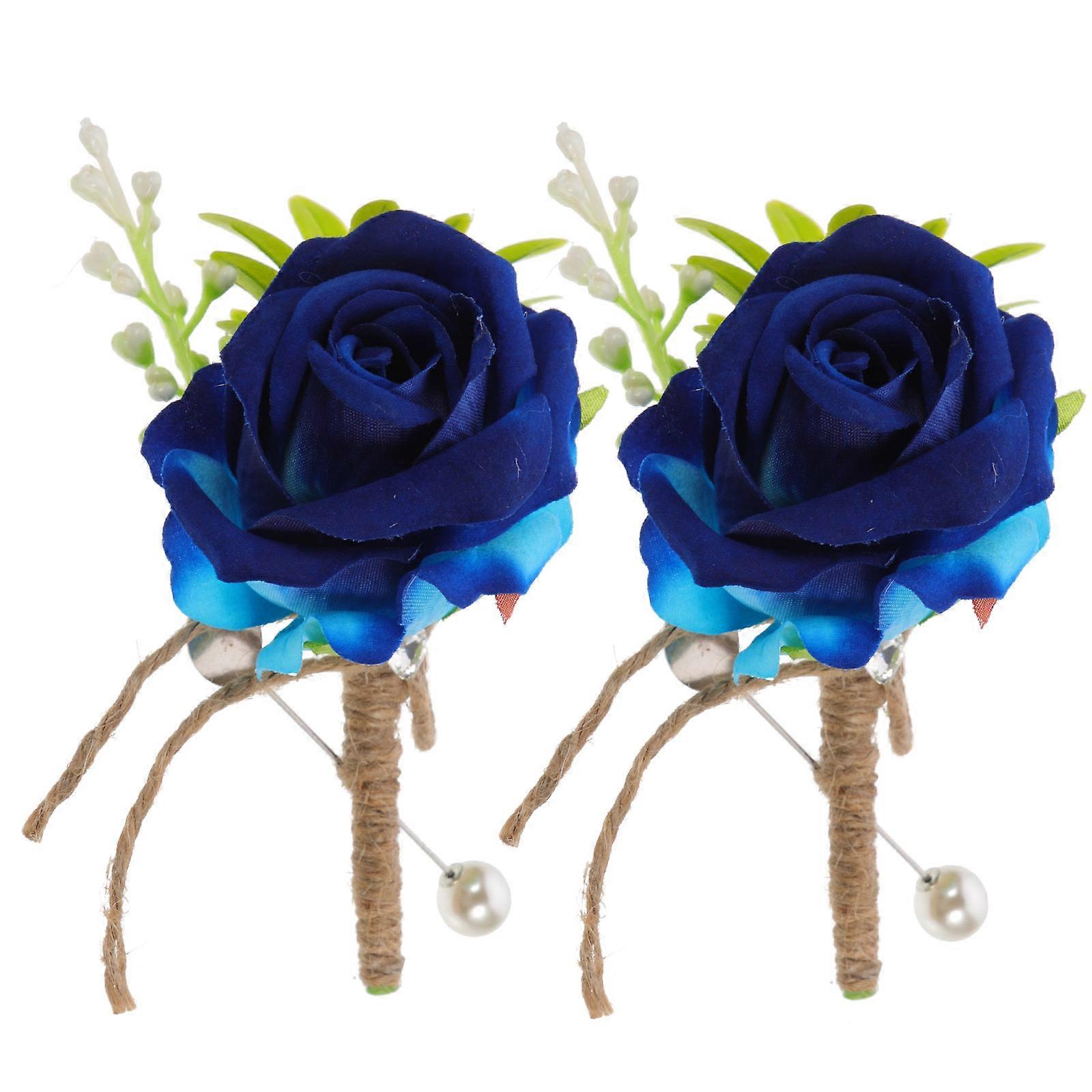 Elegant Artificial Blue Rose Boutonniere Wedding Corsage Pins for Bride, Groom & Party Decor – 2pcs Set for Suit, Photography & Event Use