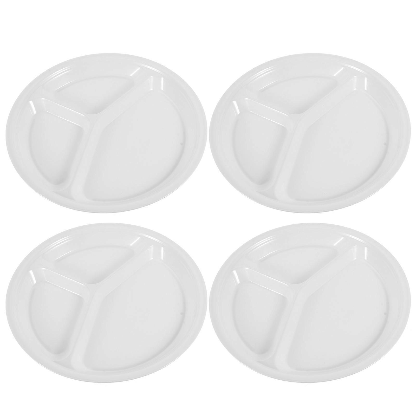 White Divided Plate for Dinner Multifunction Round Fruit Tray 4 Pcs