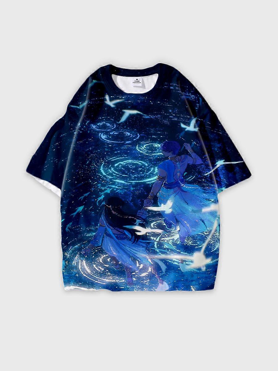 T-shirt round neck Role Pattern loose short sleeve B665