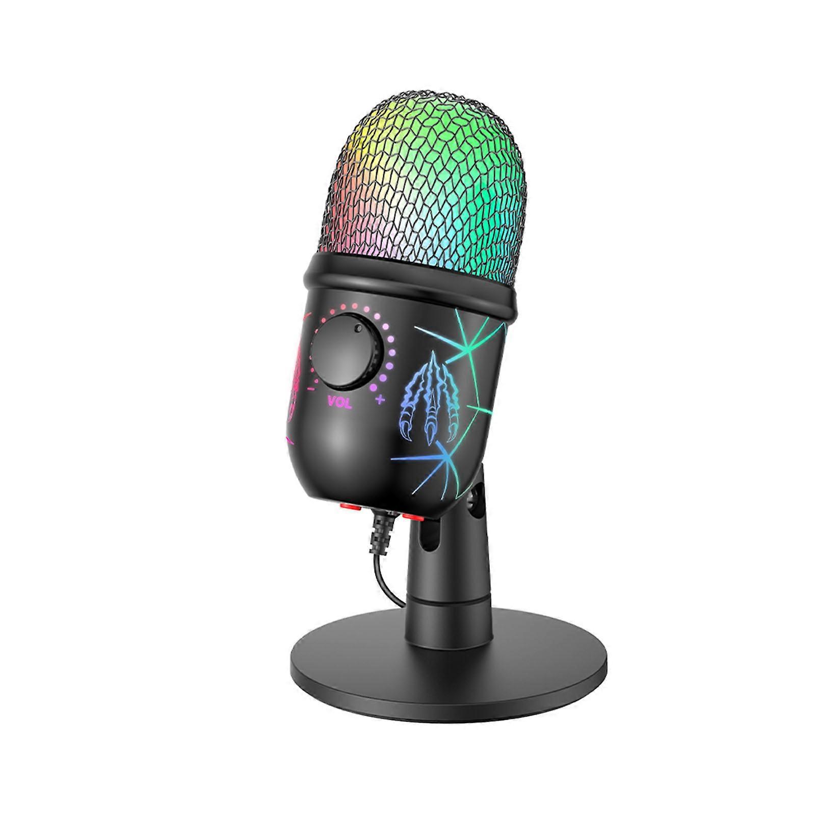 Condenser Microphone Angle Adjustable Noise Reduction Volume Control RGB Gaming Mic