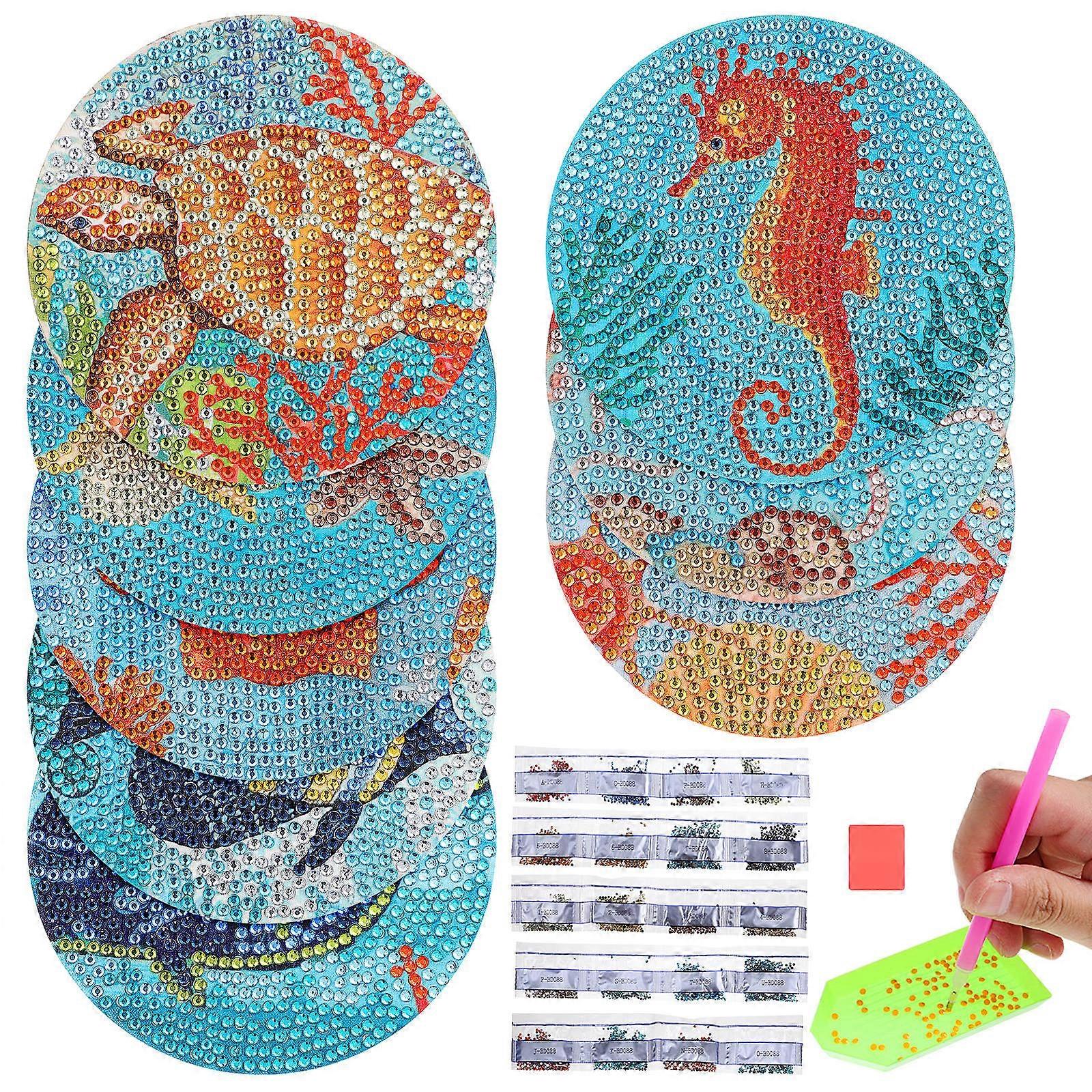 DIY Diamond Dot Coasters with Ocean Theme for Home Decor Assorted Color Wood 8pcs