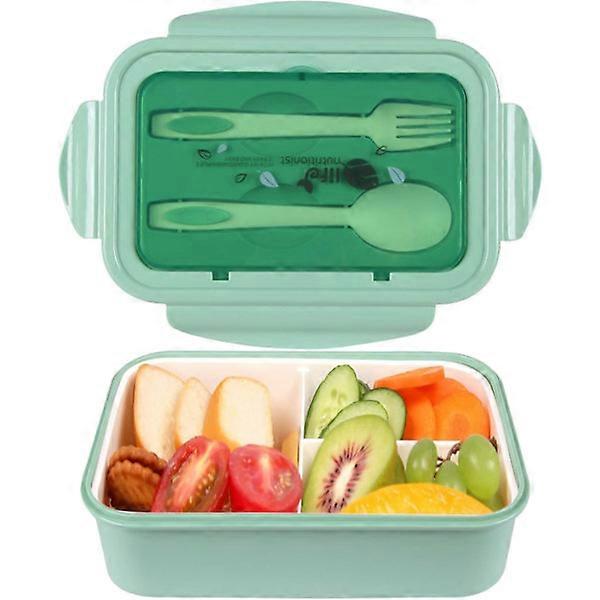 Bento lunch boxes with 3 compartments and cutlery, leakproof.