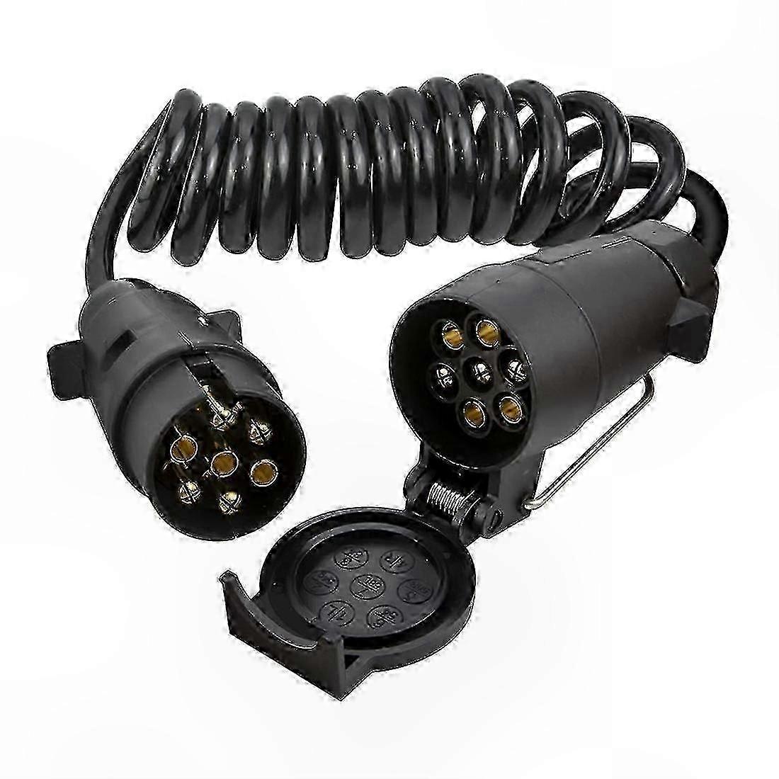 7-Pin Trailer Extension Cable, 3m Coiled RV Electrical Connector with Plug Socket, 7-Core Adapter for Trailers and Caravans