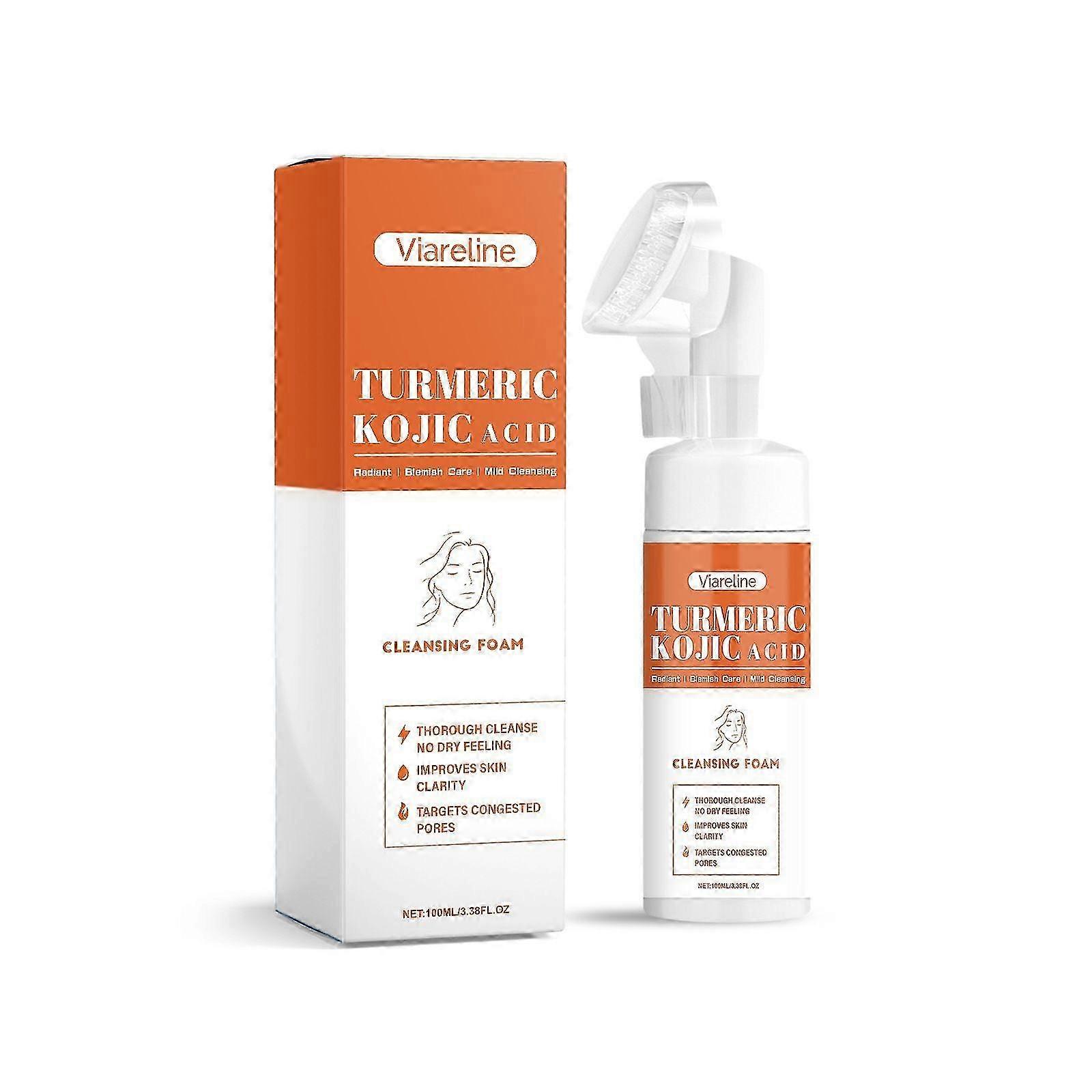 Brightening Turmeric Kojic Acid Face Wash with Silicone Brush - Exfoliating Cleanser for All Skin Types, 120ml
