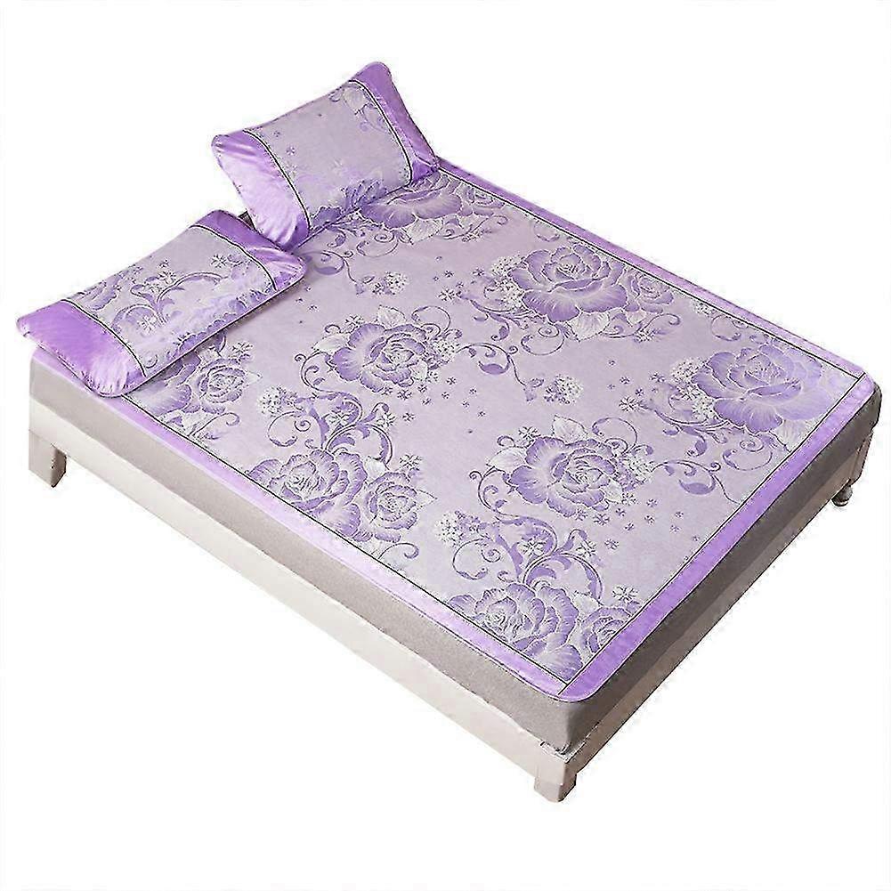 Purple Foldable Fitted Sheet Set with Cooling Ice Silk Mattress Topper for Summer - Includes 2 Pillowcases (150x200cm)