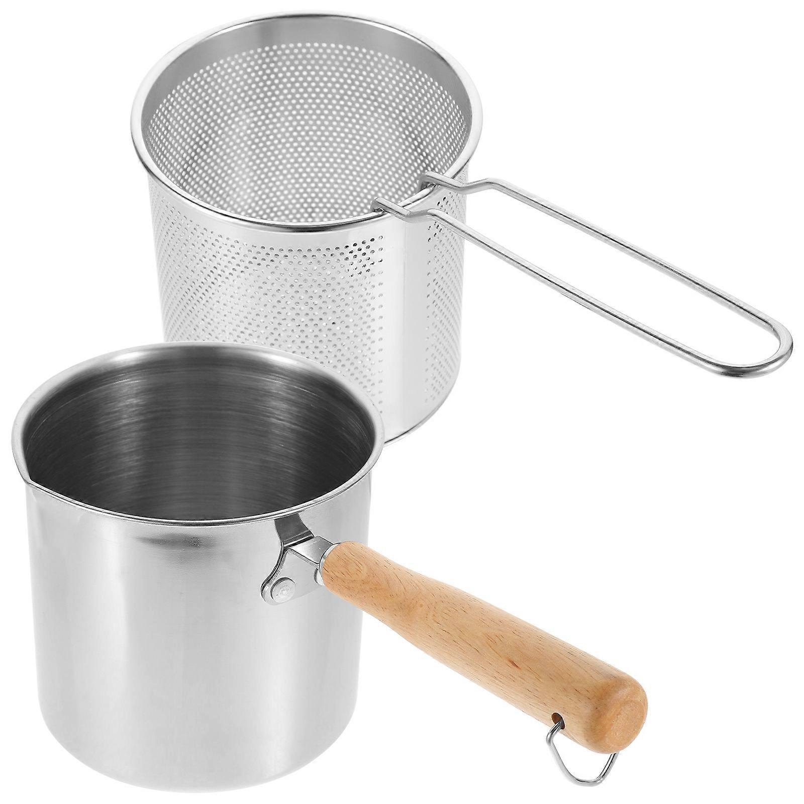 Round Stainless Steel Fry Basket Small Frying Basket Pot Home Kitchen Fryer 10.9×5.1×4.9in 1Set
