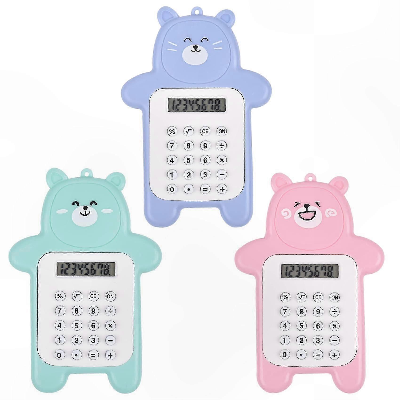 Mini 8-Digit Display Calculator 3-Pack, Cute Cartoon Design Portable Basic Office Calculator with Pocket Size Feature