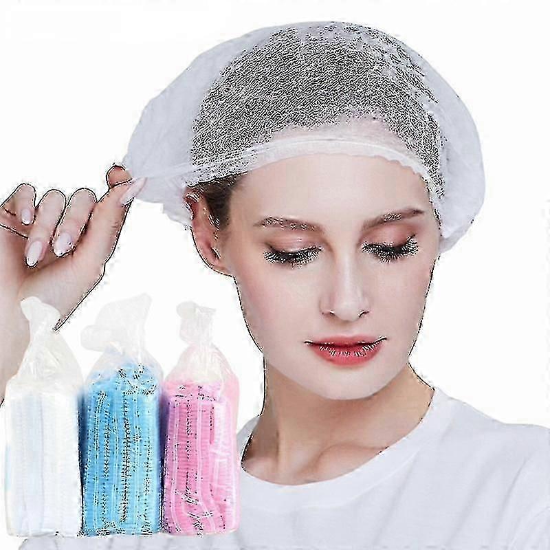 100pcs Disposable Pleated Elastic Mesh Shape Non-woven Bath Hat For  Waterproof