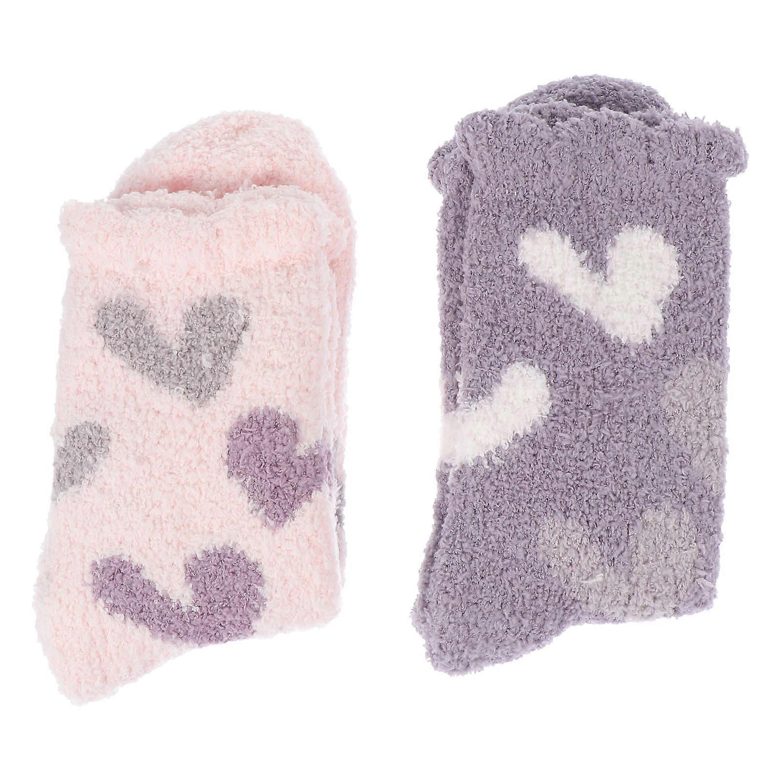 Breathable Winter Socks For Girls Featuring Heart Shape Design Ideal For Daily Wear In Assorted Color 2 Pairs