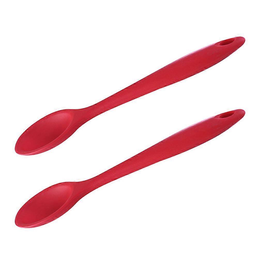 Non-Stick Kitchen Spoon 2Pcs Silicone Serving Spoons Red Long Handle Creative Household Use
