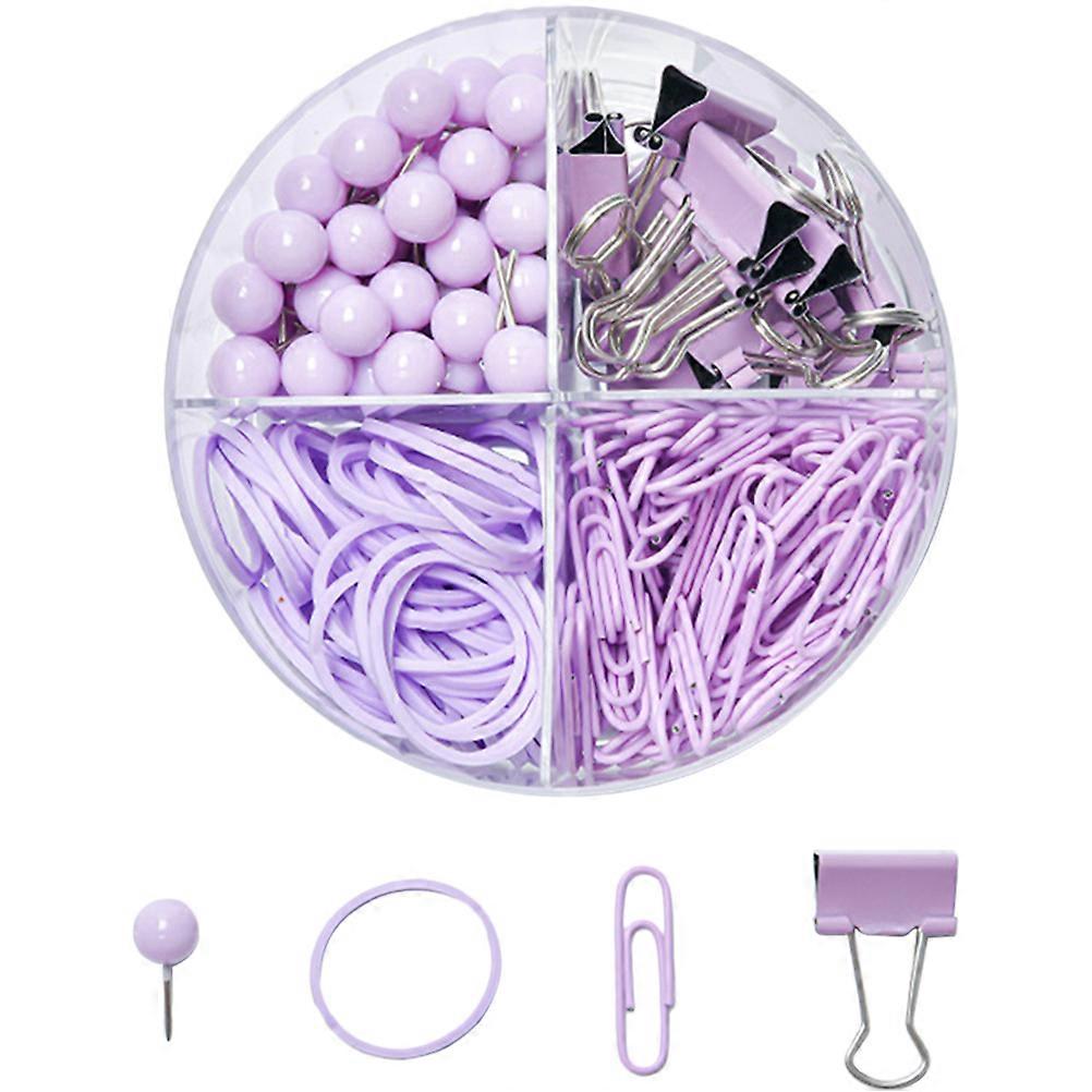 Cute Paper Binder Clips Set   Multi Functional Office Binding Push Clips with Pin, Purple Plastic Clips for Papers, Clipper Set for Office and Home