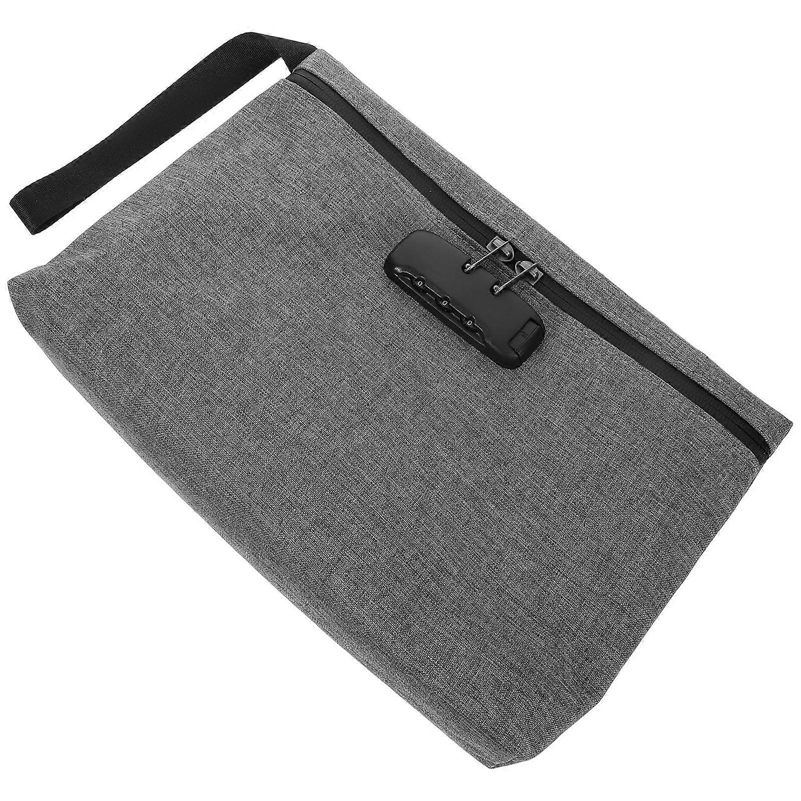 Bag with Combination Lock Zipper for Documents – Portable Lockable Pouch for Travel and Office Use – Grey