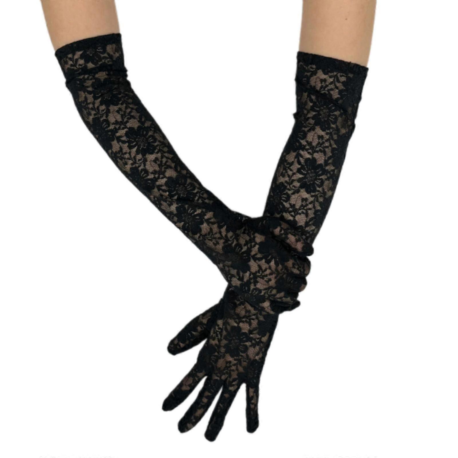 1pair Elegant Lace Long Gloves Evening Dance Gloves Lolitas Mittens Lady Gloves for Various Special Occasion Wine Red