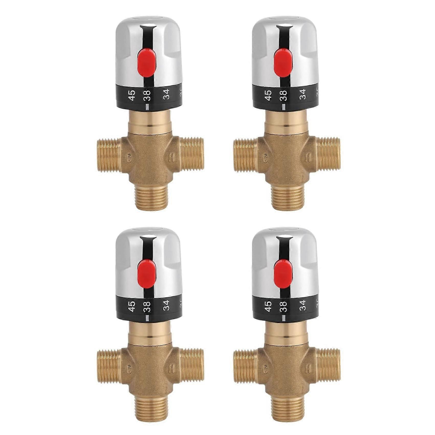 4X Thermostatic Mixing Valve Made of Solid Brass G1/2 for Shower System, Water Temperature Control, Pipe, Basin, Thermostatic Regulation