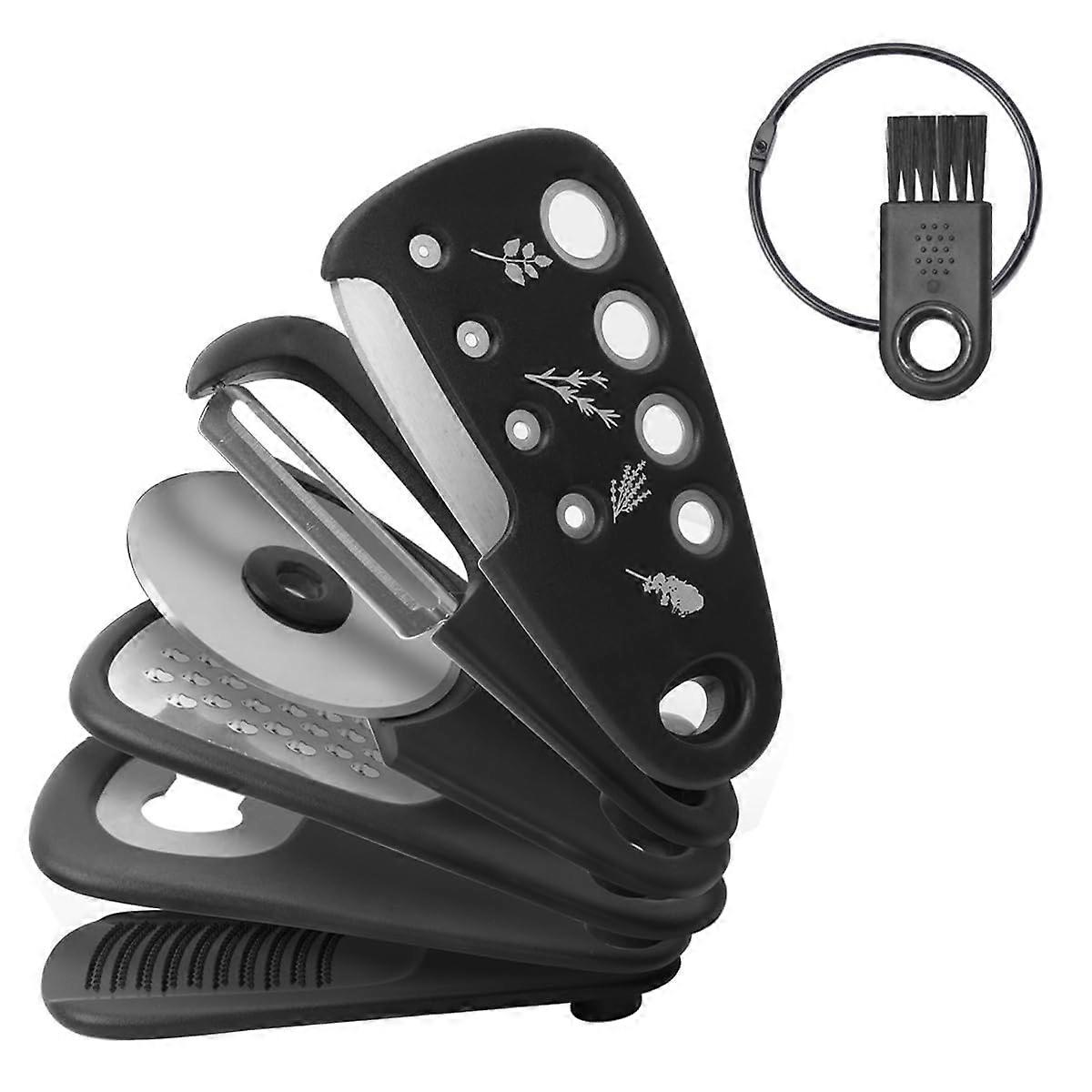 Kitchen Accessories 6Piece Set, Mini Vegetable Peeler, Grater, Bottle Opener (Black)
