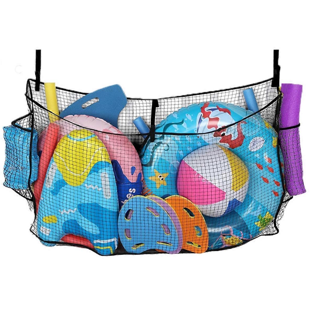 Large Pool Float Toy Storage Net DurableMesh Net Organizer for Fence with Straps, Poolside Fence To