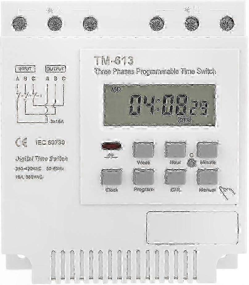 Digital 3-Phase Timer Relay Switch, Programmable Power Control, 380V 16A 50-60Hz Weekly Clock