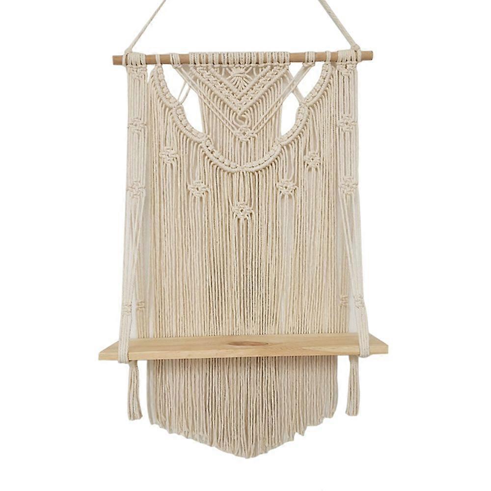 Macrame Wall Hanging Shelf, Single Tier Wood Floating Hanging Shelf Organizer , Wall Decor
