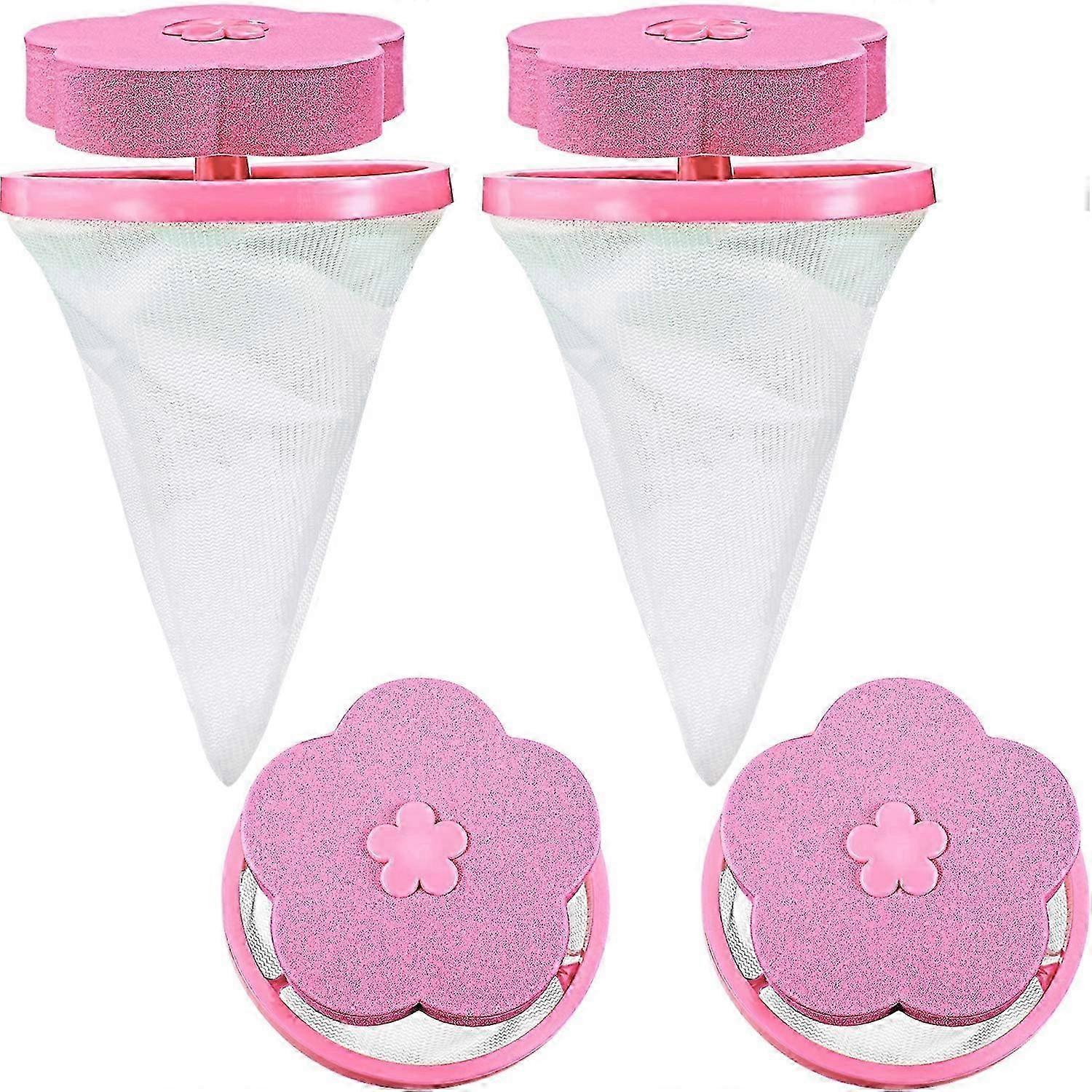 Reusable Washing Machine Filter Bag Float Filter Bag (Blue+Pink) 4 Pieces