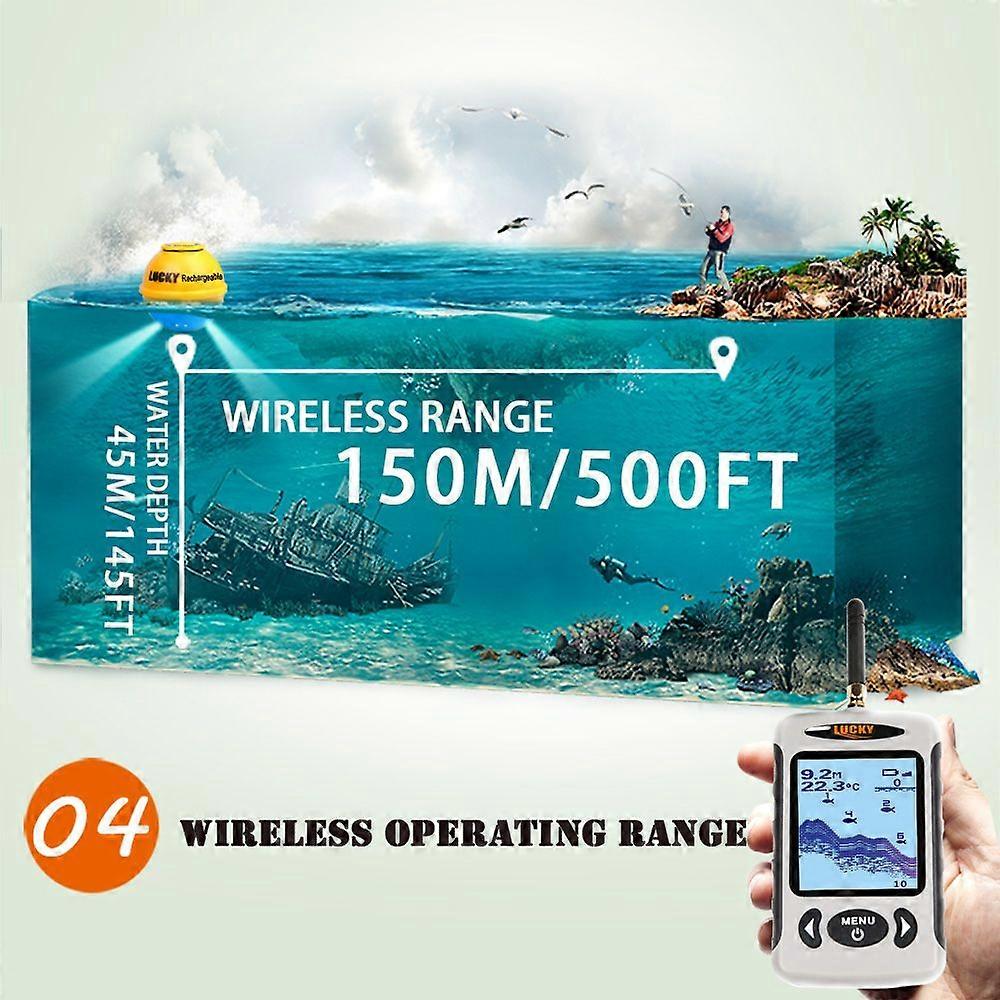 LUCKY Portable Professional Sounder Wireless Sonar Fish Finder Fishing Probe Detector Fishfinder with Dot Matrix