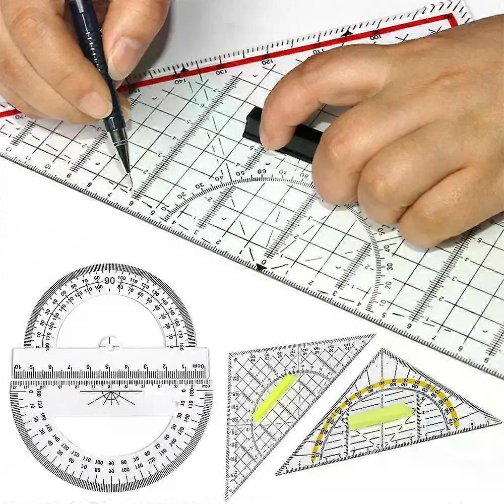 Multi-function Triangle Ruler With Handle Transparent Angle Protractor Geometry Measuring Drawing Drafting Tools School Supplies