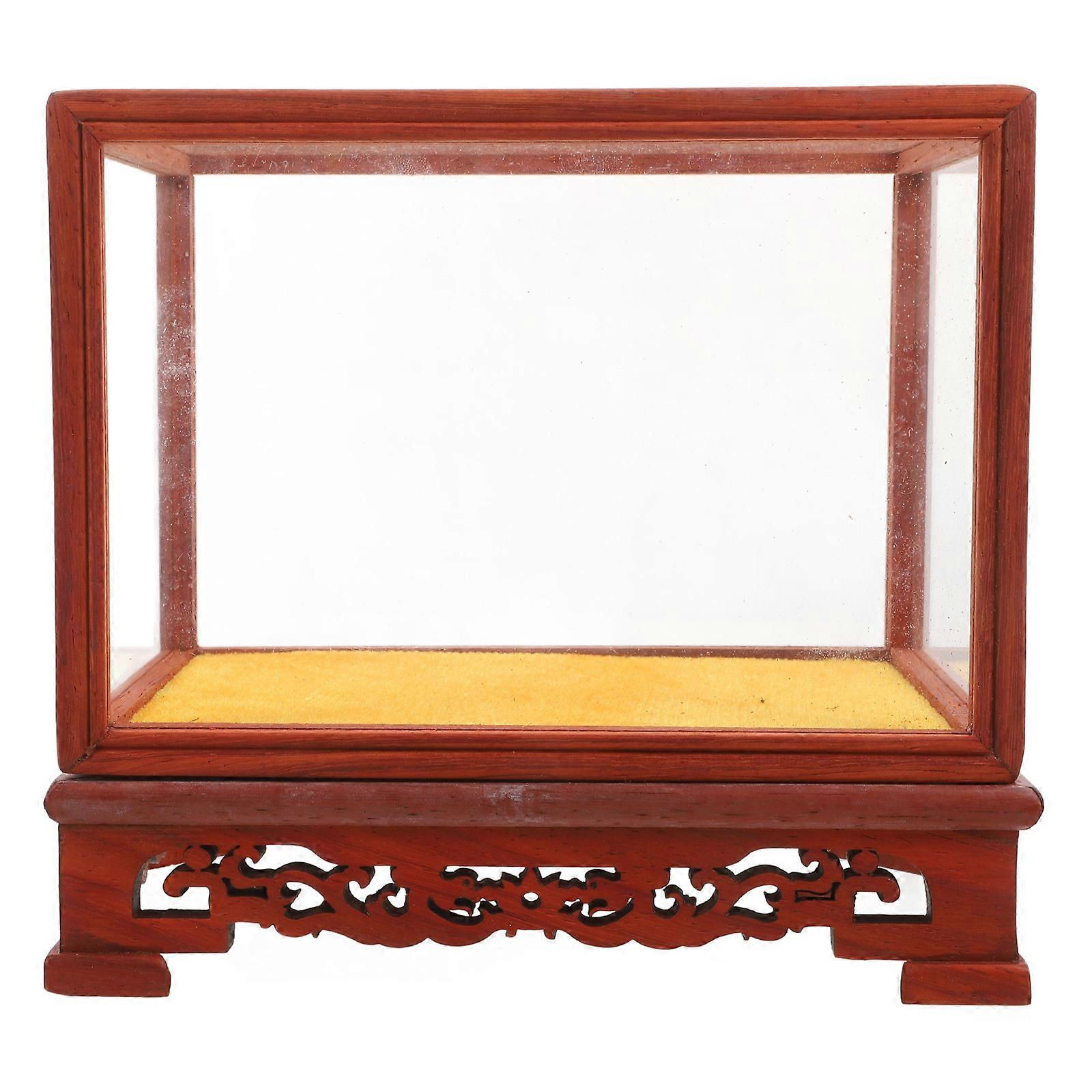 Transparent Display Case Chinese-Style Glass and Wood Display Stand 2Pcs