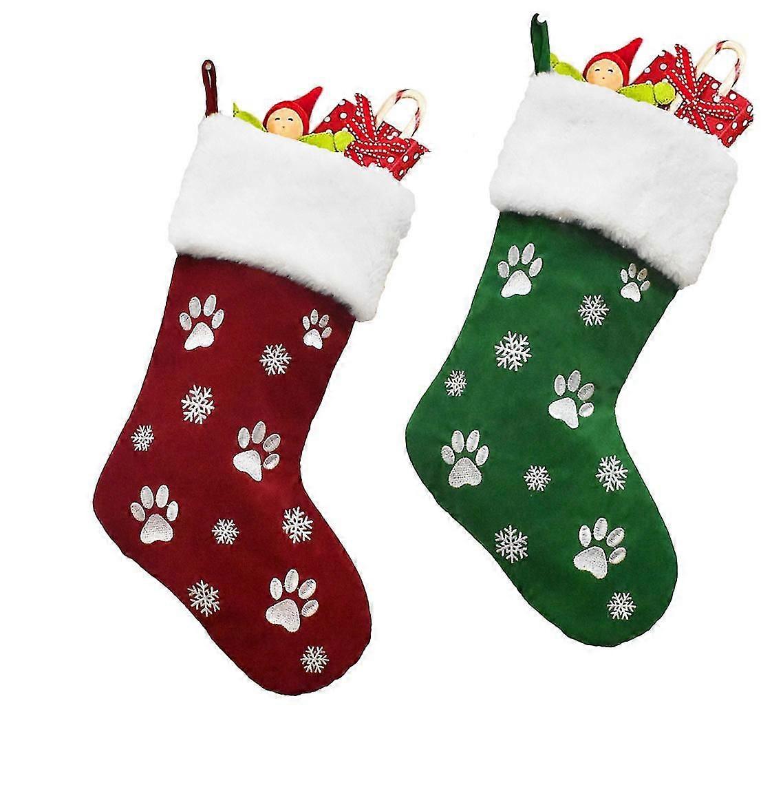 2pcs Christmas Buffalo Plaid Stockings Ornament with Plush Cuffs for Christmas Holiday Party Decorations