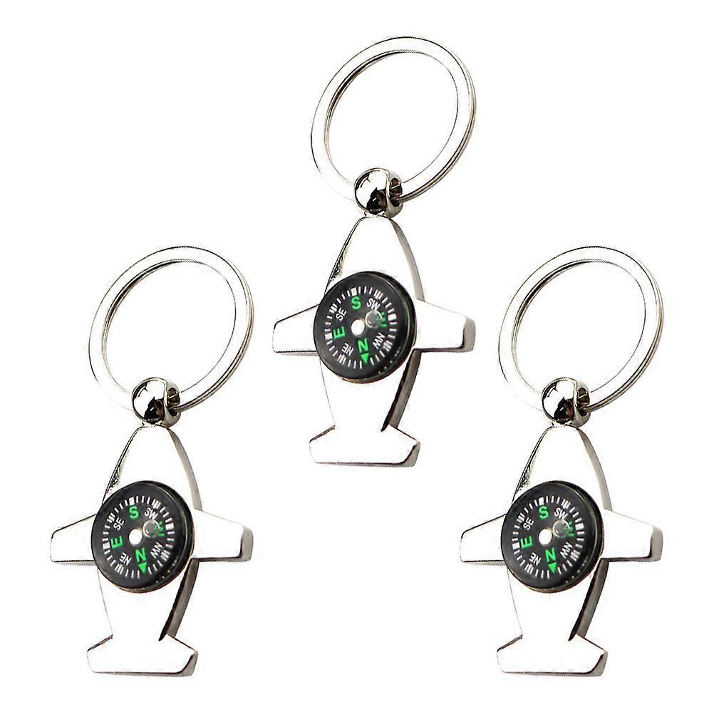 Silver Compass Key Chain for Climbing with 3Pcs Zinc Alloy Pendant