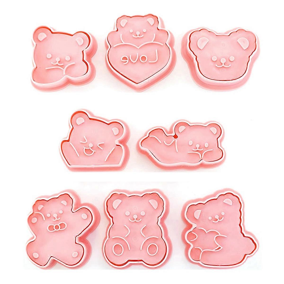 8Pcs Cute Bear Shape Biscuit Mold Set Cookie Plunger Hand Pressure