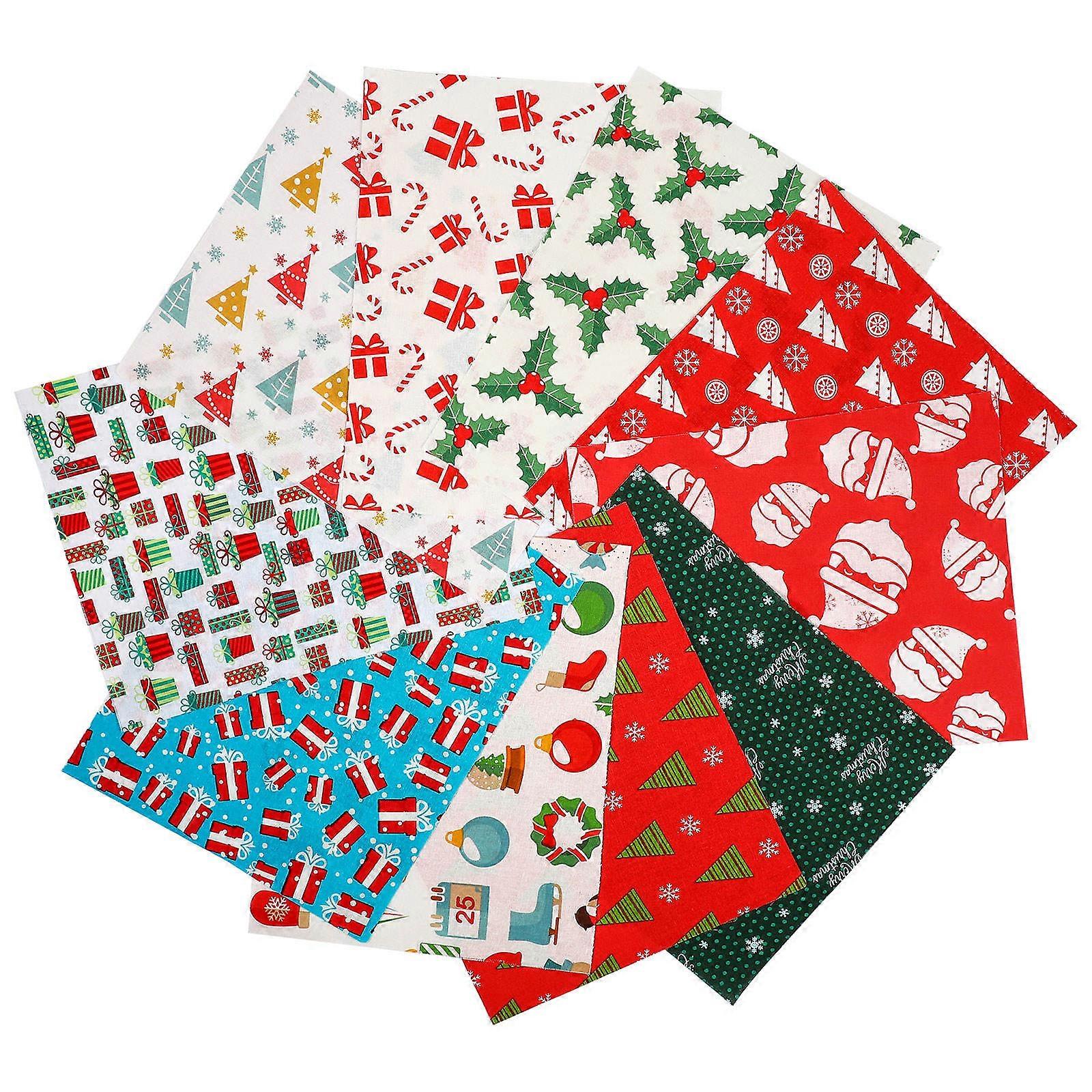Christmas Sewing Fabric Cotton Patchwork Cloth for DIY Use 10 Sheets