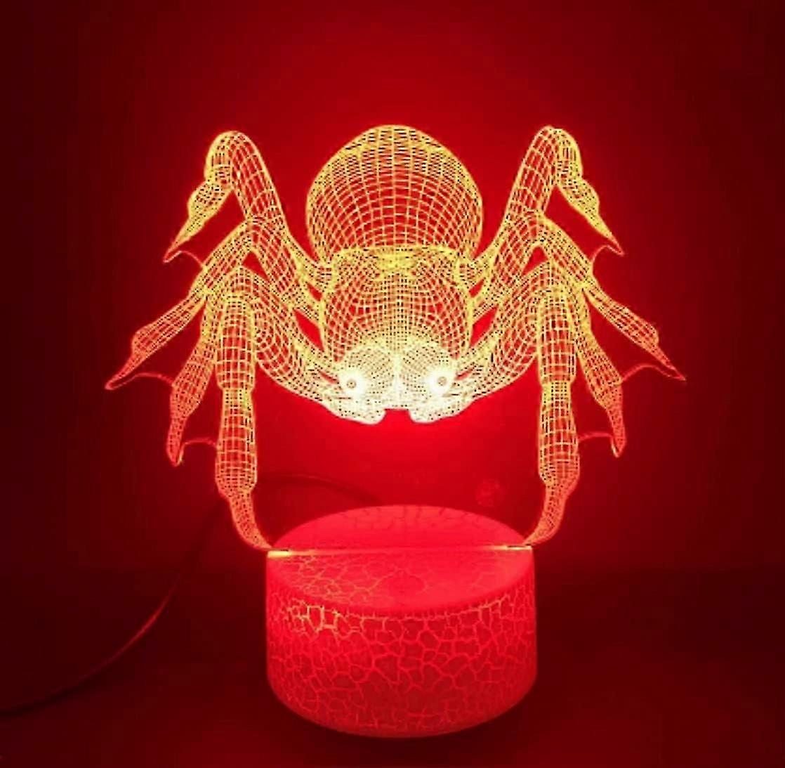 3D Spider Night Light Lamp Illusion Night Light 7 Color Changing Touch Switch Table Desk Decoration Lamps Acrylic Flat ABS Base USB Cable Toy (Bus)