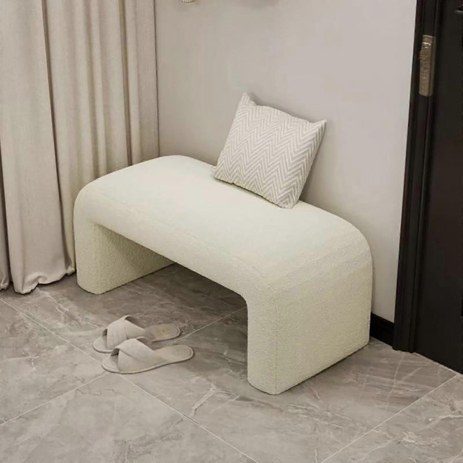 Solid Wood Arched Entry Bench With Upholstered Changing Table Optional Fabric Footrest Sofa 39.4Inch Wide White Finish