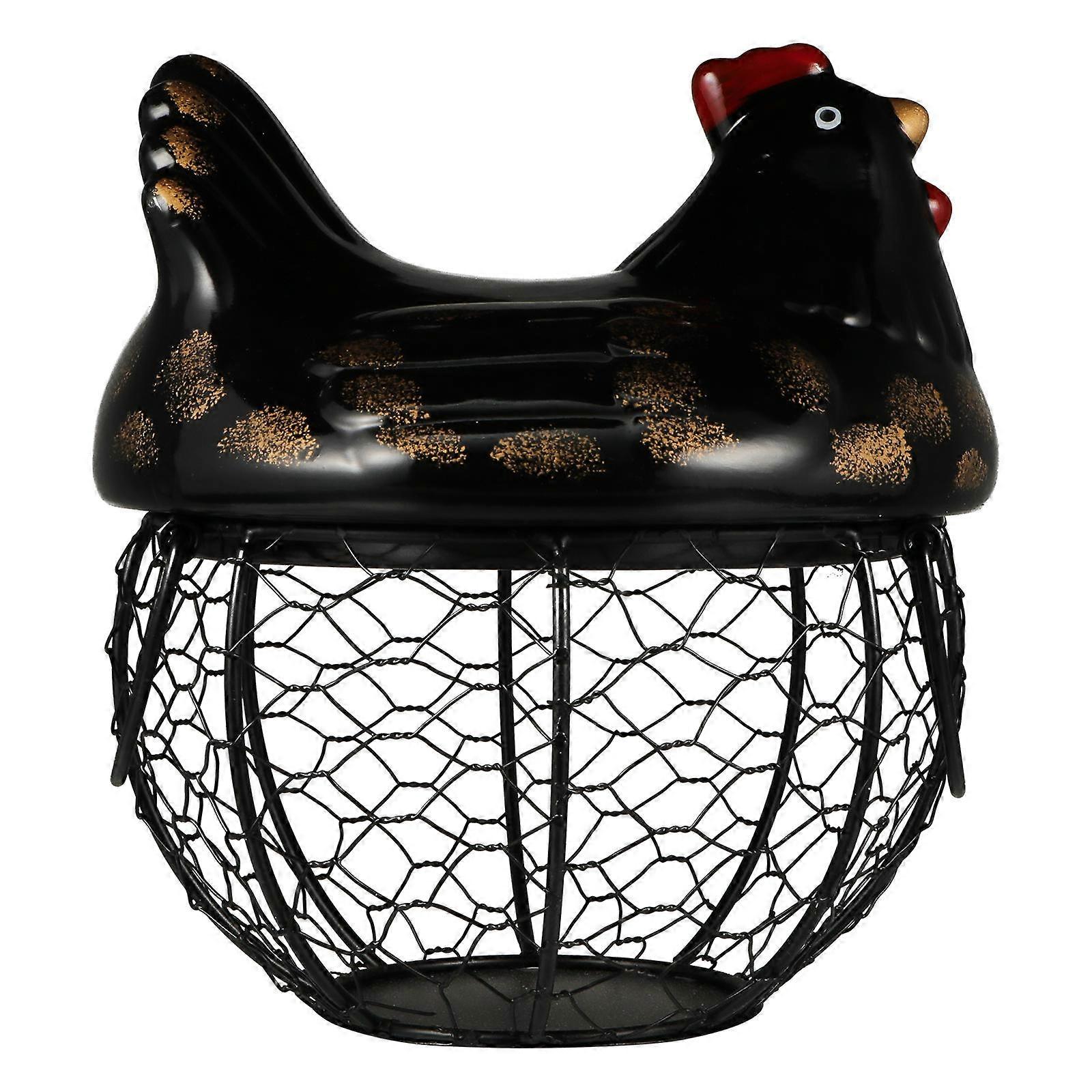 Chicken Design Iron Basket for Storage 2Pcs Black Egg Holder Snack