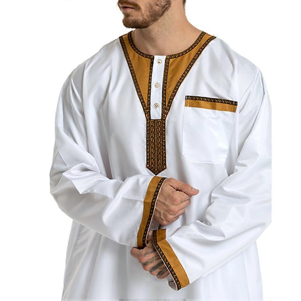 Middle Eastern Thobe Men's Round Collar Long Sleeve Thobe White