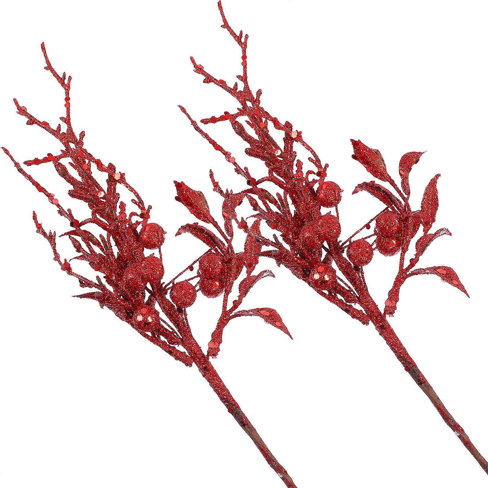 Artificial Glitter Leaf Decorations Christmas Picks for Decoration 4Pcs