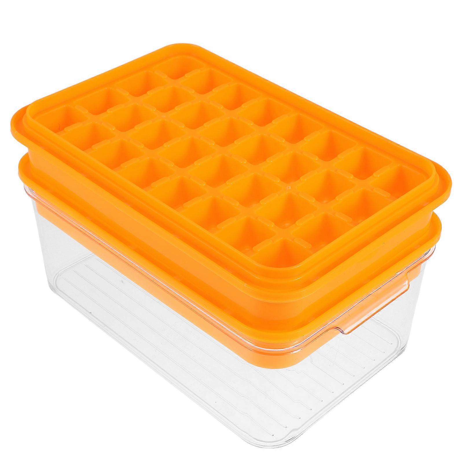 Mini Ice Tray Ice Cube Trays with Lid for Freezer 2Pcs Orange Stackable Design