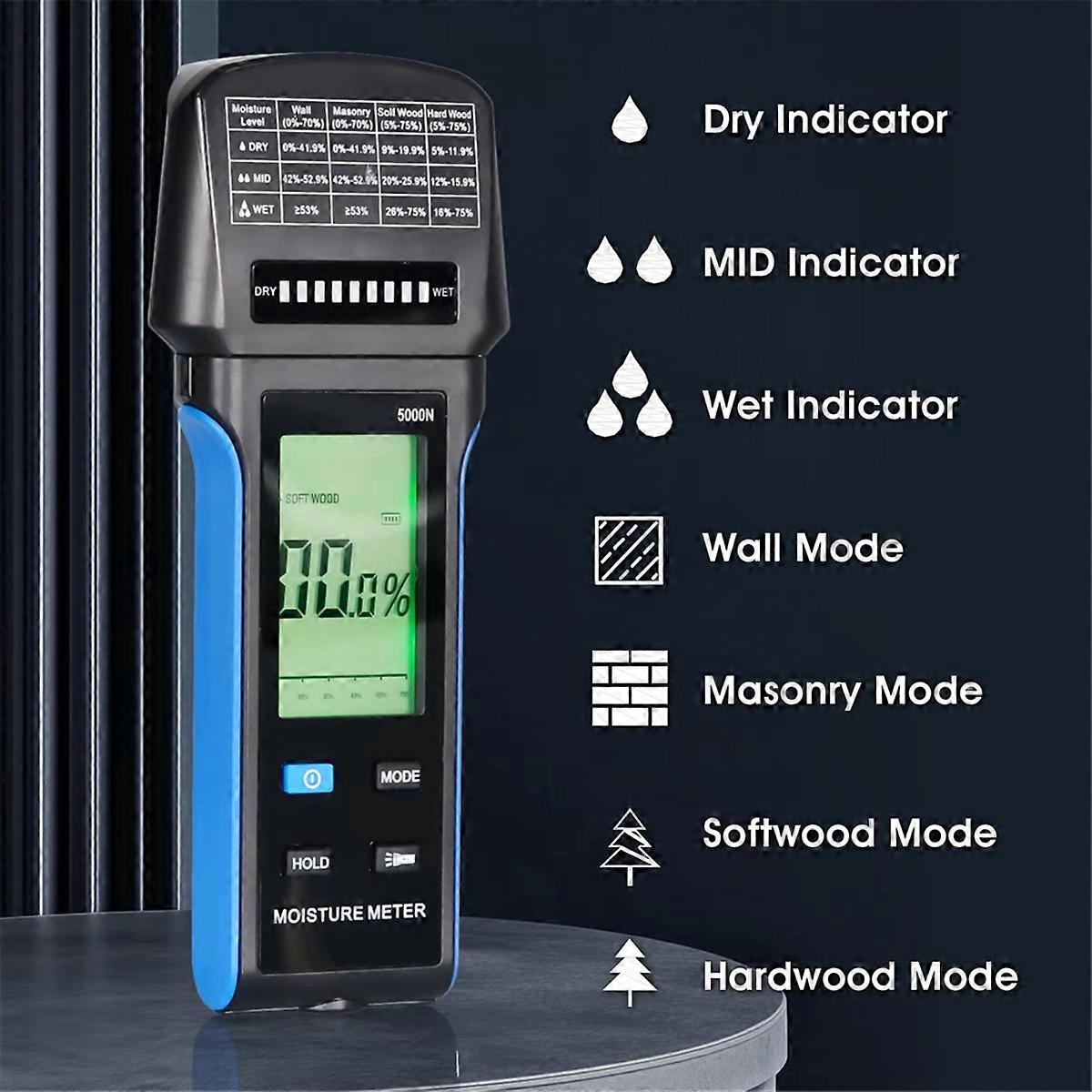 Wall Moisture Meter Auto Alert Rechargeable Moisture Meter 4-in-1