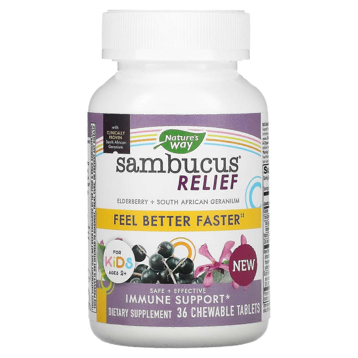 Nature's Way, Sambucus Relief, Immune Support, For Kids, Ages 2+, Berry, 36 Chewable Tablets
