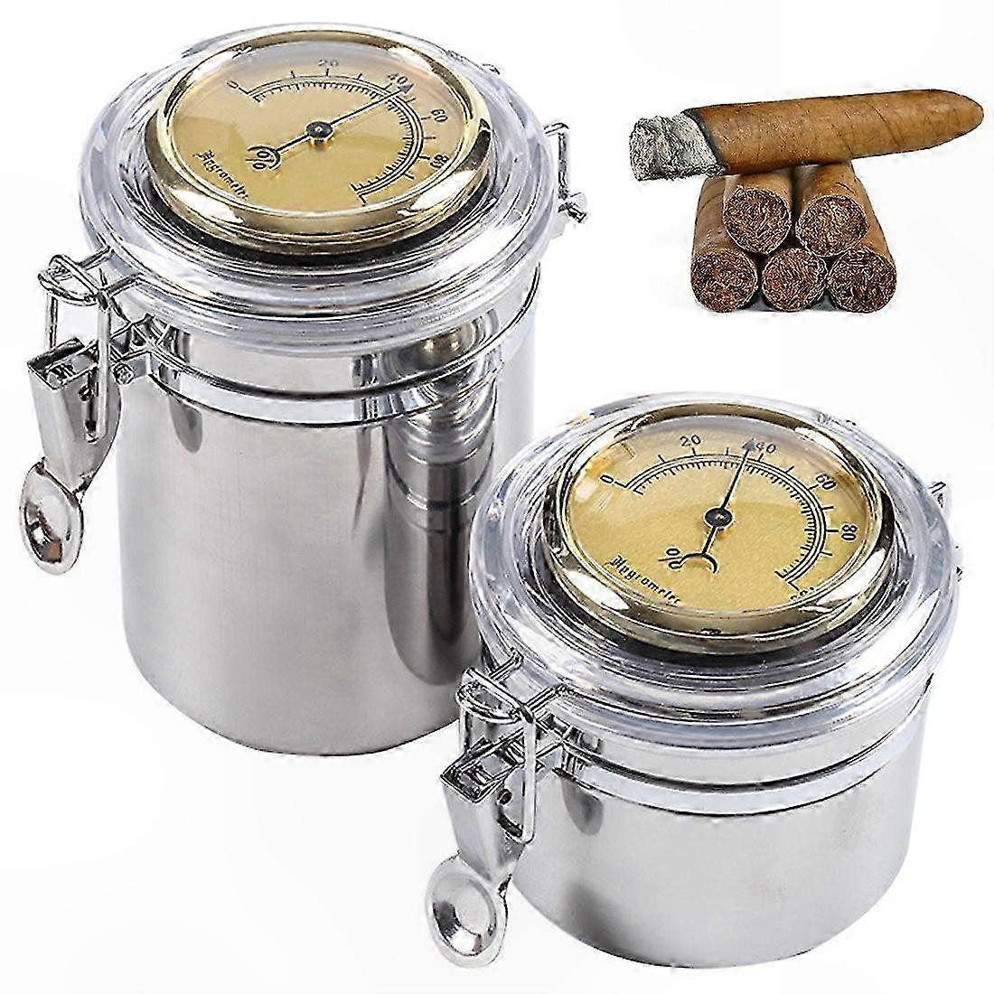 Airtight Stainless Steel Jar for Tobacco, Cigarettes, Candy, Butter, Coffee Beans Storage Container with Humidor Function