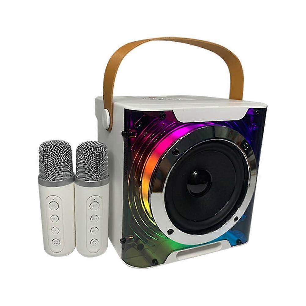 Power Karaoke Bluetooth Speaker Dual Microphone Stereo Surround Wireless Subwoofer Rhythm Light Model C White