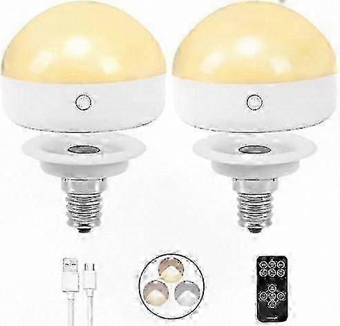 Rechargeable E14 LED Bulb, 2-Pack, 300LM, Dimmable with Remote, 3 Color Modes, Emergency Timer Function