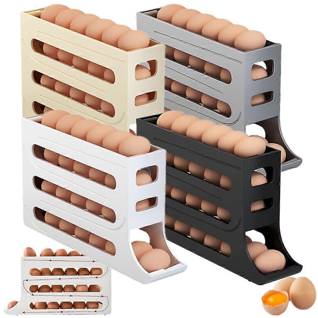 4-Tier Egg Holder for Fridge, 1/2/4Pc Auto-Scrolling Rack, Space-Saving 30-Egg Capacity Organizer, Compatible with Standard Fridges